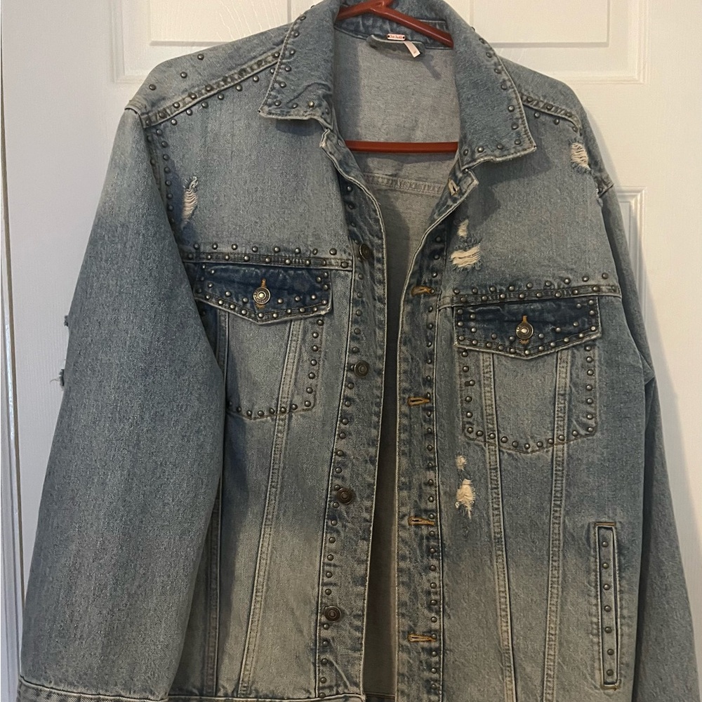 Free People Studded Jean Jacket EUC